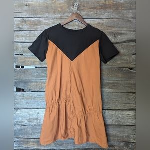 Black T Shirt Style Dress with Burnt Orange Dress Overlay